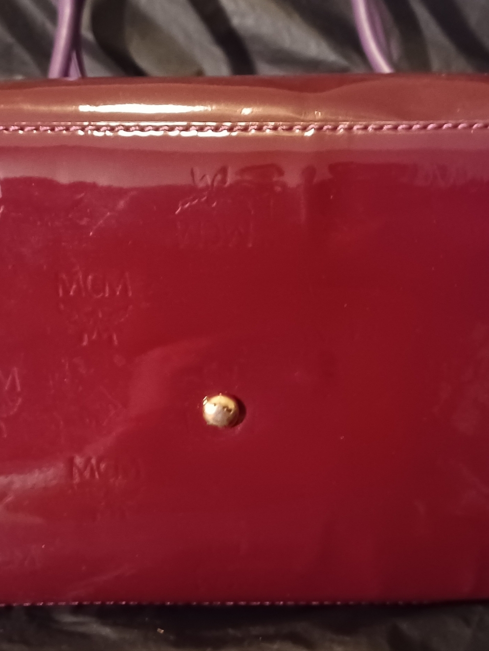 MCM Vintage Limited Edition Patent Leather Monogram Tote Bag in Deep Plum - Picture 3 of 7